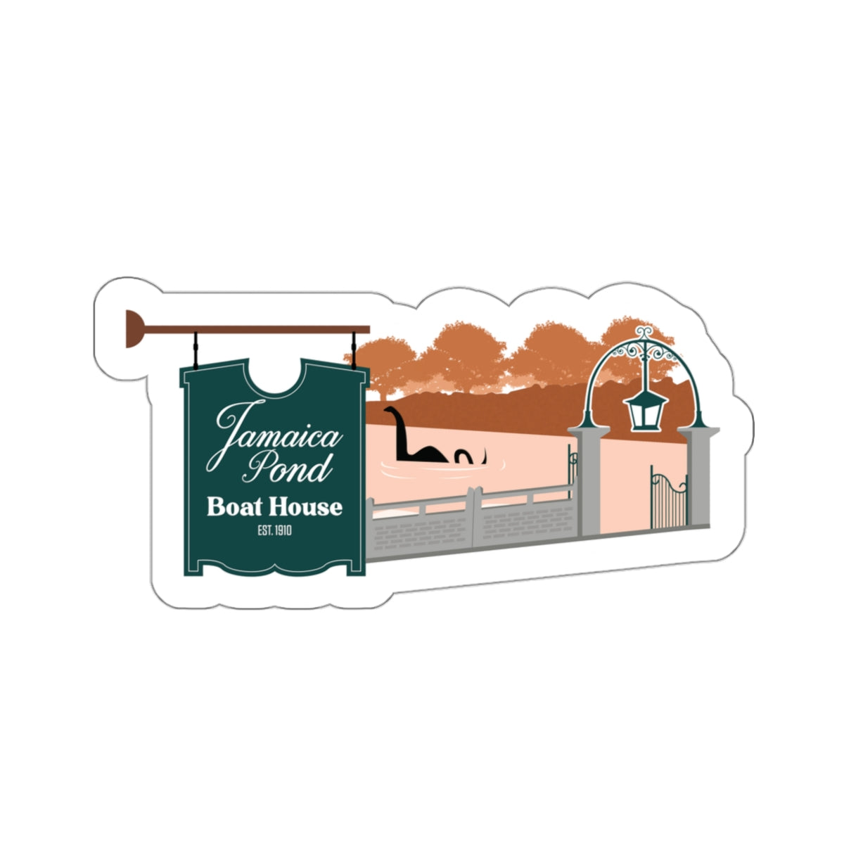 Jamaica Pond in Fall - Nessie Kiss-Cut Stickers